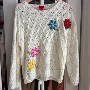 Vintage Christina Cream Sweater with Colorful Floral Accents